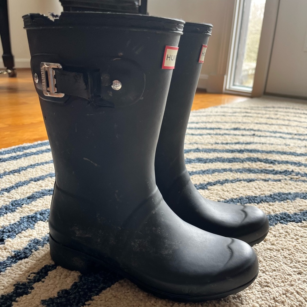 Hunter packable mid-height rain boots black, size UK 3 US 5-5.5, EU 36 w/ flaw